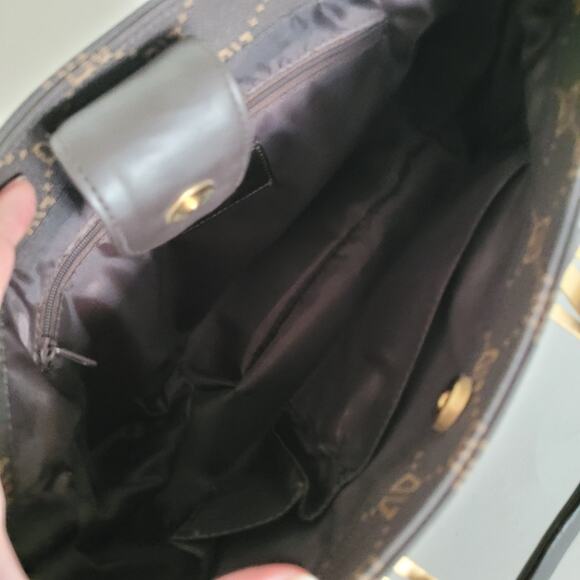 DIANA VALENTINO Study Handbag Tote Bag Brown Canvas Monogramed Medium Vintage - Picture 6 of 8